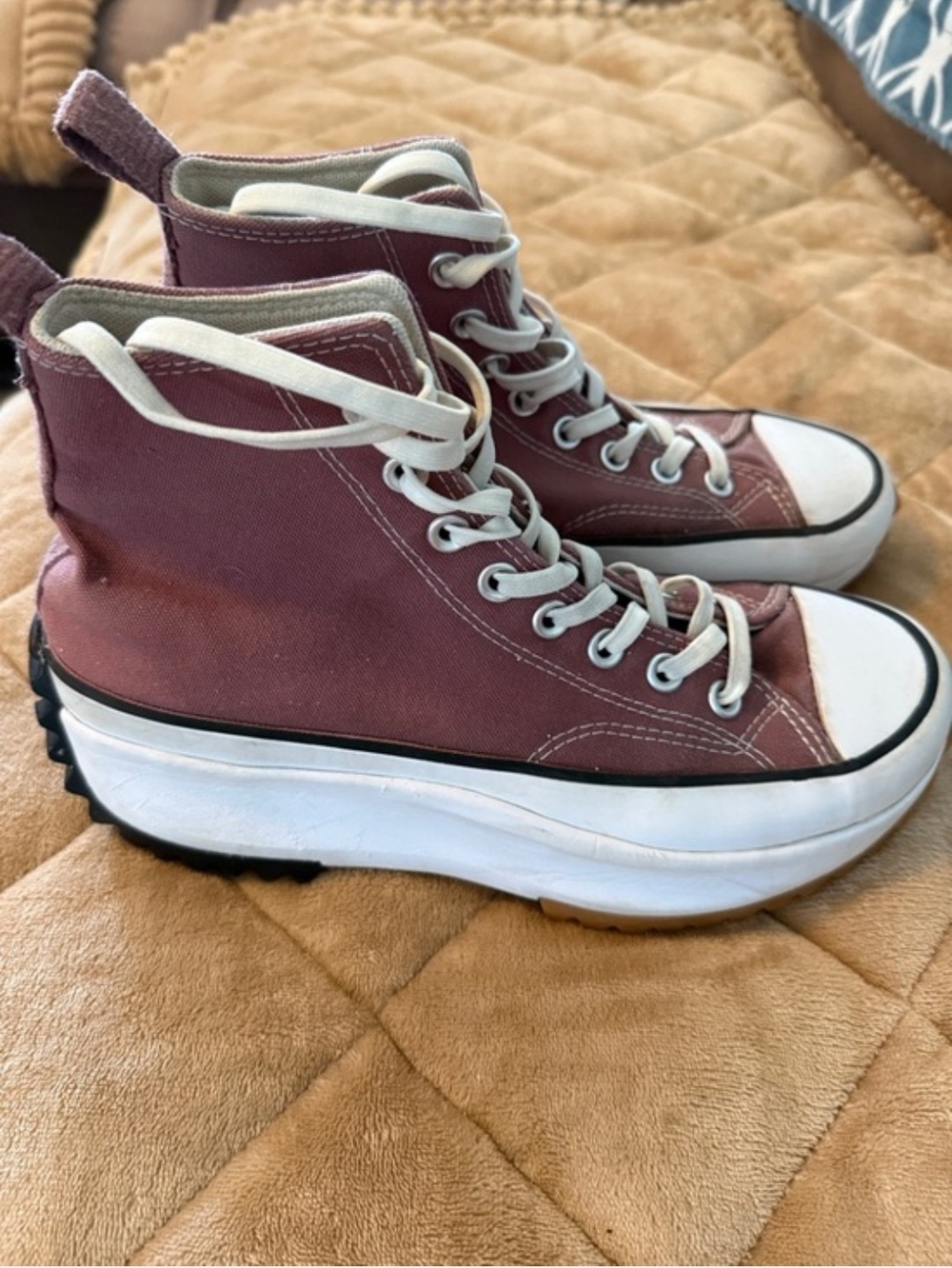 Women's High-Top Canvas Platform Sneakers in Dusty Mauve